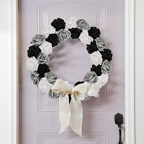 100pcs Black Roses Artificial Flowers,3inch White Foam Fake Rose Heads Stemless Gray Faux Flowers Bulk for DIY Crafts,Cake Wedding,Baby Shower Centerpieces Decor(Black,White,Gray) - color: Black&white&gray