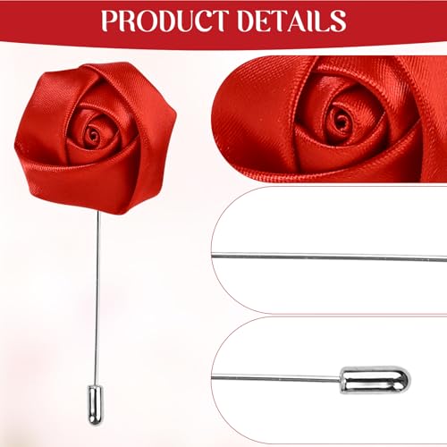1Pcs Flower Lapel Pins,Rose Pins for Men for Dance,Party,Wedding - color: Red
