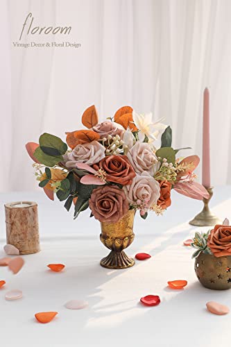Floroom Artificial Flowers 25pcs Real Looking Burnt Orange Ombre Colors Foam Fake Roses with Stems for DIY Wedding Bouquets Bridal Shower Floral Centerpieces Party Tables Home Decorations - color: Shades of Burnt Orange (New)