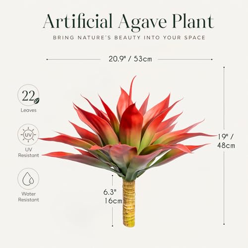Ttranewsoo Artificial Agave Plants,Large UV Resistant Fake Agave Planters for Indoor and Outdoor Decorating Tropical Plant Succulents Greenery Indoor Decor (2Pack,22" Red) - color: Red