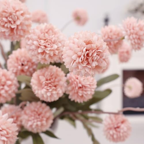 12Pcs Fake Kiku Flowers, Artificial Small Chrysanthemum Balls with Stems, Faux Silk Mini Pompon Mums for Vase Floral Arrangement DIY Bouquets Wedding Party Table Centerpieces Home Decor (No Vase) - color: Pink