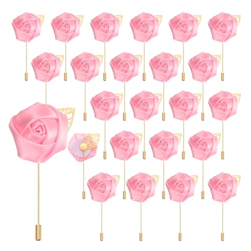 uxcell 24pcs Pink Rose Boutonnieres Flower Buttonholes Pocket Boutonnieres Pins for Wedding Ceremony Anniversary Prom Formal Dinner Party - color: Pink
