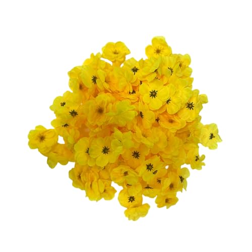 Rikyo 100 Artificial Silk Cherry Blossom Flower Heads Spring Fake Plum Blossom Peach Blossom,Vase Fillers,Corsages for Wedding Decor,Nursery Wall,Archway Wreath Garland Cake Ornaments (Yellow) - color: Yellow