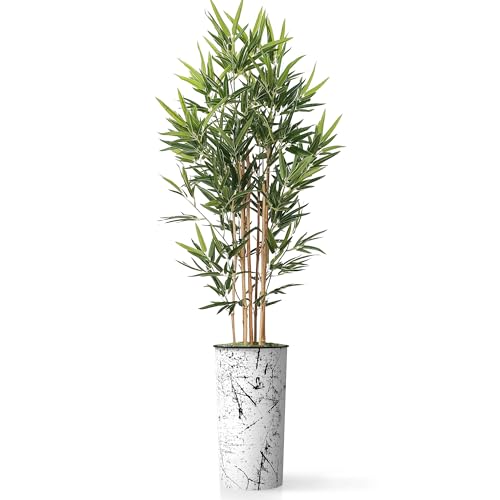 Artificial Tree in Abstract Ink Planter, Fake Bamboo Silk Tree for Indoor and Outdoor Home Decoration - 70" Overall Tall (Plant Pot Plus Tree) - style: Bamboo