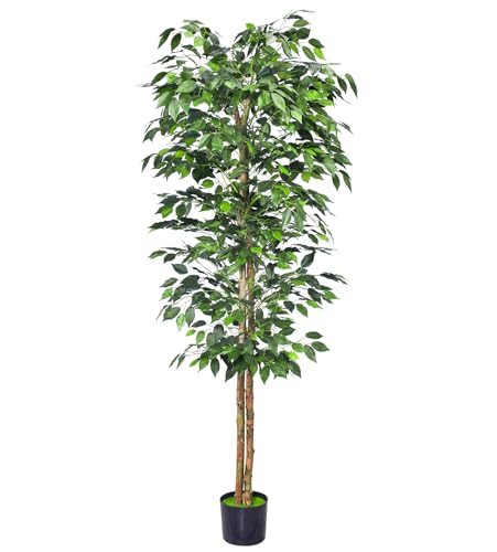 HAIHONG 1Pack 6FT Artificial Ficus Tree with Realistic Leaves and Natural Trunk, Faux Ficus Tree with Sturdy Plastic Nursery Pot, Fake Ficus Tree for Office Home Farmhouse for Indoor Outdoor Decor - color: Ficus Tree, size: 1 Pack 6 ft (0.5 ft Pot)