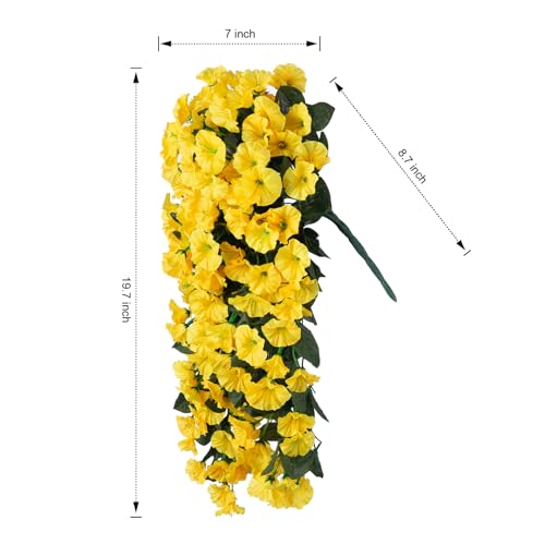 HyeFlora Artificial Fake Hanging Flowers Plants for Outdoor Outside Spring Decoration, 2PCS Faux Silk UV Resistant Look Real Yellow Morning Glory Trailing Vines for Home Planter Porch Patio Balcony - color: Yellow 2