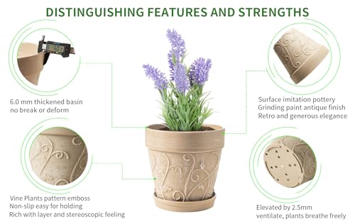 Melphoe Plant Pots Indoor with Drainage & Saucer, 2Pack 7/8 inch Flower Pots Outdoor Planters for Indoor Plants Garden Home Decor Cactus Succulent, Rigid Plastic (Imitation-Terracotta) Vine-Embossed - color: Undecorated Pottery Color, size: 7''+8"
