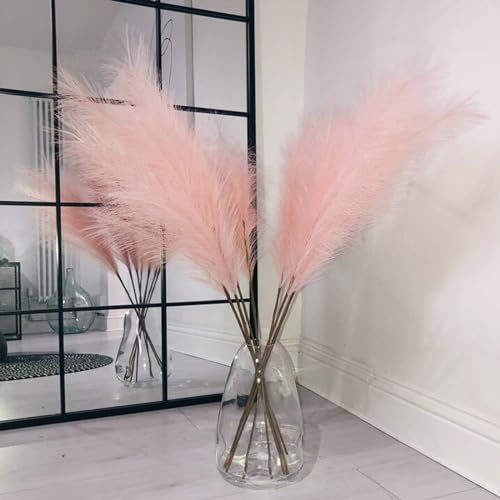 38" Faux Pampas Grass - 10 Stem Tall Pink Decor Artificial Fluffy Pampas Grass for Boho Home Wedding & Mothers Day - color: B-pink