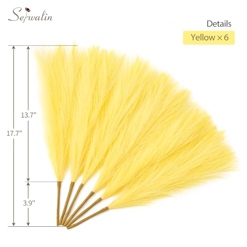Serwalin 6PCS Pampas Grass Decor, 17.7Inch Light Yellow Artificial Pampas Grass Fluffy Fake Pompas Vase Filler Flower Arrangement for Home Wedding Decor - color: A Bright Light Yellow, size: 17 Inch 6 Pcs