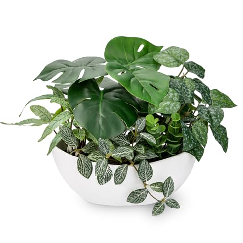 Fake Plants 11.8" Artificial Potted Plant Assorted Faux Plant in Pot Silk Plants Artificial Plants Indoor for Home Living Room Bedroom Bathroom Office Desk Table Centerpieces Shelf Greenery Decor - color: White Pot #2