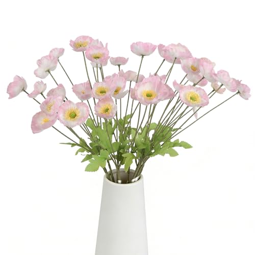 10 Pcs Pink Artificial Poppy Flowers with 40 Heads Lifelike Silk Fake Poppies for Vase Faux Poppies with Stem for Spring Wedding Home Table Centerpiece Baby Shower Veterans Day Decor (Pink) - color: Light Pink