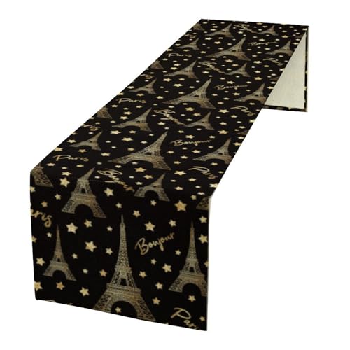 Golden Paris Eiffel Tower Table Runner,Black Golden Eiffel Tower Dinner Runner for Farmhouse Kitchen Dining Table Holiday Party Decoration 13 x 36 Inch - color: Eiffel Tower_1, size: 13x36inch