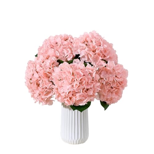 8Pcs Blush Fake Flowers Silk Hydrangea Artificial Flowers Bouquets Faux Hydrangea Stems for Home Table Centerpieces Wedding Party Decoration - color: Blush
