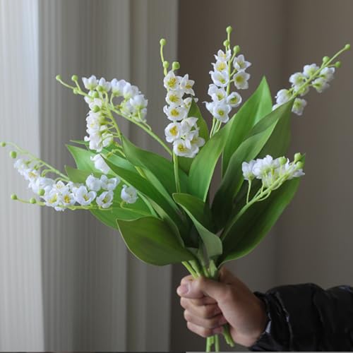 6 Branch Lily of The Valley Artificial Flowers, Lily of The Valley Plastic Flower ，Wind Chime Orchid Outdoor Bridal Wedding Bouquet for Home Garden Party Wedding Decoration (White) - color: White