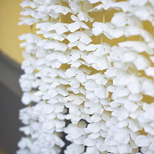 GPARK 10 Pack 6.5 Feet / 78 inch Wisteria Artificial Fake Hanging Flowers Silk Vine Ratta Plants Leaf Garland for Home Wedding Party Garden Outdoor Greenery Wall Decoration White