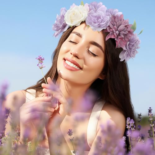 Janinka 100 Pcs Purple Assorted Fake Flower Heads with Long Stem Mini Artificial Flower Bulk Mix Silk Faux Daisy for Crafts Fake Peony Rose for DIY Wedding Party Wreath Home Decoration - color: Purple
