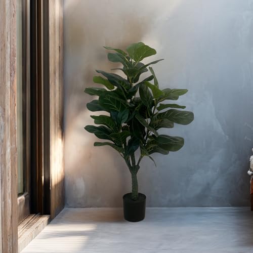 XBrand 3ft Artificial Fiddle Leaf Fig Tree, Realistic Leaves Faux Ficus Lyrata Floor Plant for Indoor Home, Living Room and Office Decor, Decorative Fake Tree, Housewarming Gift - color: Fiddle Leaf Fig Tree - 3ft
