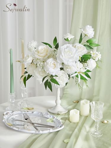 Serwalin White Flowers Artificial, Fake Roses Flowers for Wedding Cake Decoration, Silk Flowers for Wedding Bouquets Baby Shower Centerpieces Floral Arrangements Party Decor - color: A Blooming Bright White, size: 1 Box