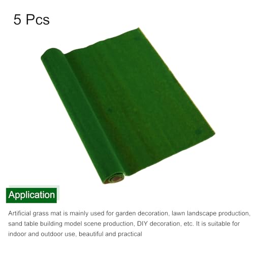 MECCANIXITY 5pcs Artificial Model Grass Mat 14" x 20"(35cm x 50cm) Green Small Realistic Fake Turf for Garden Lawn Decoration Model - color: Green