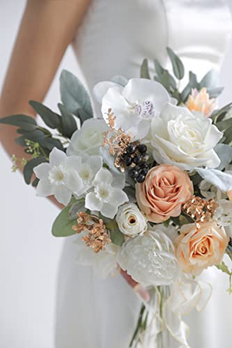 rongflower White Artificial Flowers Combo Silk Mix Fake Flowers Leaf for DIY Wedding Bouquets Centerpieces Arrangements Party Baby Shower Home Decorations - color: White Green