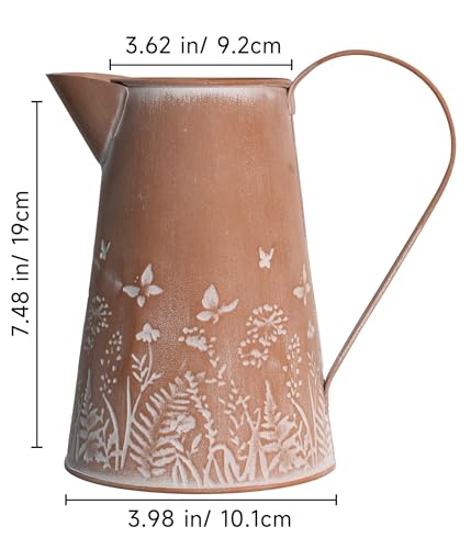 Yoillione Rustic Farmhouse Flower Vase, Shabby Chic Clay Brown Metal Jug Vase for Kitchen and Table Decor, Gifts for Women - color: Clay Brown Wildflower, size: Small