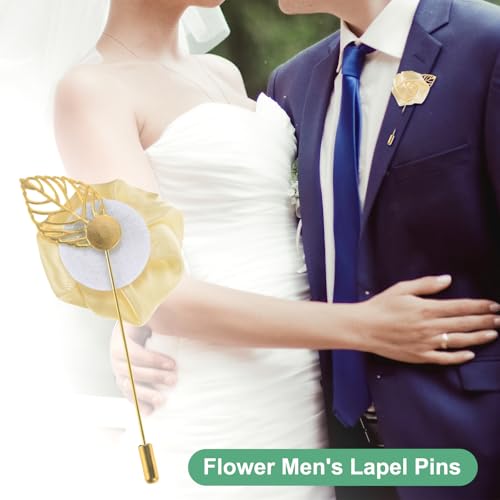 M METERXITY 48-Pack Flower Lapel Pins for Men, Golden Leaf Rose Boutonnieres Pin Groom Boutonnieres for Wedding/Dance/Party, Men Lapel Pins for Suits Satin Flower Corsage [Light Yellow] - color: Lotus