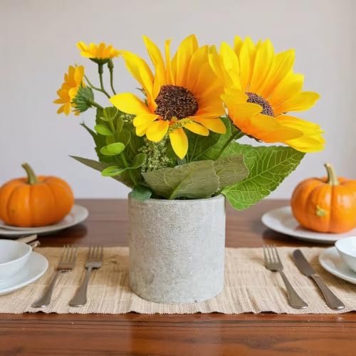 HappyFiller 1 Pack Spring Summer Decoration Artificial Sunflowers Potted Fake Flower in Paper Pulp Pot for Home Office Kitchen Bathroom Table Bookshelf Decor,Wedding Centerpieces,Farmhouse,5 Branches - color: Flower