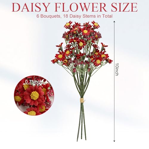 Small Daisy Flowers Artificial Wildflowers Chamomile Red 18 Pcs | Mini Daisies Flowers Silk Spring Summer Chamomiles for DIY Floral Arrangements Wedding Table Centerpieces Party Home Decor - color: Red