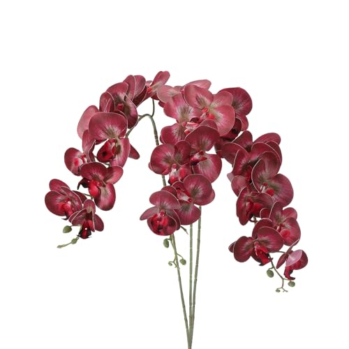 PATIKIL Artificial Orchid Stems 41", 3 Pack 9 Heads Faux Phalaenopsis Flowers Real Touch Fake Orchid Flower Branch for Vase Home Wedding Decoration, Black Red - color: Black Red