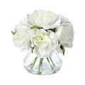 White Peony Bouquet in Glass Vase - 6 Piece Artificial Flower Arrangement with Faux Water for Wedding & Home Centerpieces - color: Peony Flowers, size: White