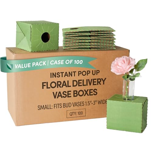 Holiday Designs - Pop-Up Florist Delivery Box, Heavy Duty Corrugated Cardboard Vase Boxes for Secure Floral Arrangements During Transport (Green, Small: Case of 100) - color: Green, size: Small: Case of 100