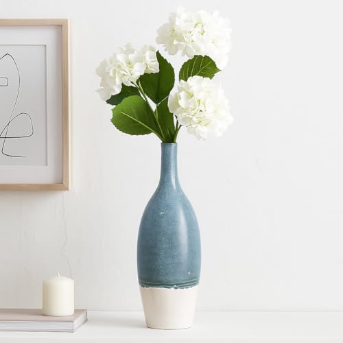 Tall Ceramic Vase for Home Decor – Decorative Accent for Living Room, Office, and Room Spring Decor, Two Tone Bottle Shape Flower Vase for Bedroom, House, or Table Display – 27", Blue & White - color: ['Blue'], size: ['27 Inch']