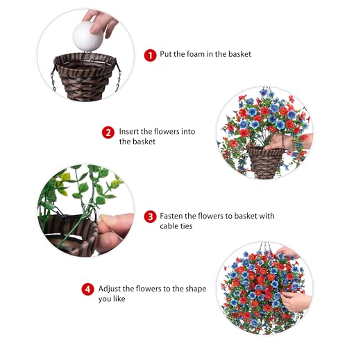 HyeFlora Artificial Hanging Flowers Basket for Outdoor, Fake Flowers Faux Plants Look Real for Yard Gardens Porch Patio Home (Blue+Red) - color: Blue+red
