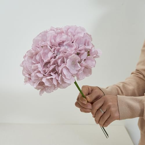 Artificial Hydrangea Flowers Dusty Purple Heads 10 Fake Hydrangea Silk Flowers for Wedding Centerpieces Bouquets DIY Floral Decor Home Decoration with Stems(VASE NOT Included) - color: 10pcs Dusty Purple, size: Large