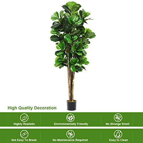 Goplus Fake Fiddle Leaf Fig Tree, 6FT Tall Artificial Tree Greenery Plants in Pots, Decorative Faux Trees for Indoor Home Office - size: 5ft 11in