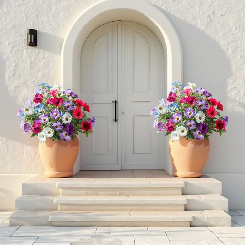 Colorful Artificial Morning Glory Flowers for Outdoor Planters, Premium UV Resistant Silk Faux Flowers for Porch, Hanging Basket & Window Box, Vibrant Garden Decor, No Pot, 13.3 Inch, 4 Bundles - color: Mixed Full Color 4pcs