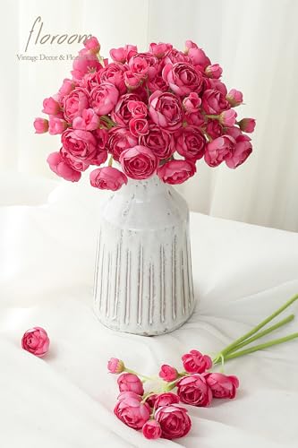 Floroom Ranunculus Artificial Flowers 18 Pcs Fuchsia Faux Silk Mini Ranunculus Bulk Fake Wedding Filler Flowers for DIY Hot Pink Bouquets, Centerpieces, Bridal Shower Decorations & Arrangements - color: Fuchsia