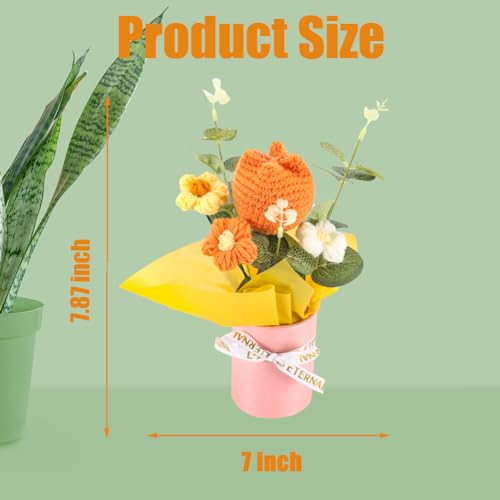 Chordobe Crochet Flower Bouquet for Gift: Handmade Knitted Tulip Bouquet for Birthday Wedding Festival Valentine's Day Graduation Home Decor (Yellow) - color: Yellow