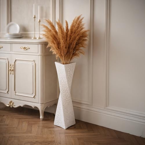 27.5 Inch (Ice Crack White) Tall Floor Vase for Home Decor - Modern Freestanding Vase with Textured Finish, Handmade Design for Pampas Grass, Artificial Flowers, Farmhouse Living Room Corner Décor - color: White, size: 27.5 IN