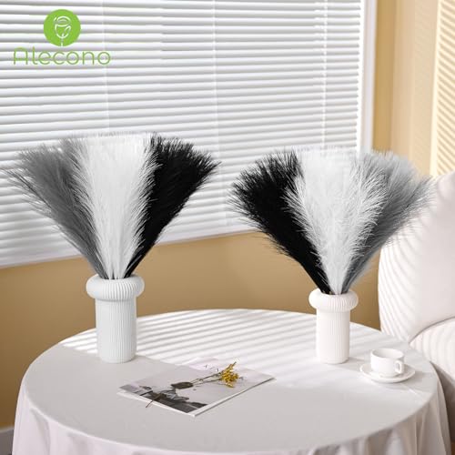 Alecono 30Pcs Pampas Grass Decor, 17" Black Pampas Grass Decor Flower Arrangement and Vase Filler for Boho Home Wedding Party Decoration(Black, White, Grey) - color: Black White and Grey, size: 30pcs