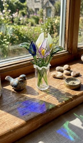 8 Pcs Mini Glass Calla Lily Flower Hand Blown Glass Artificial Flowers with Clear Vase Crystal Tulip Bouquet Collectible Ornament for Women Mom Wedding Home Table Centerpiece (Multicolor) - color: Multi Color