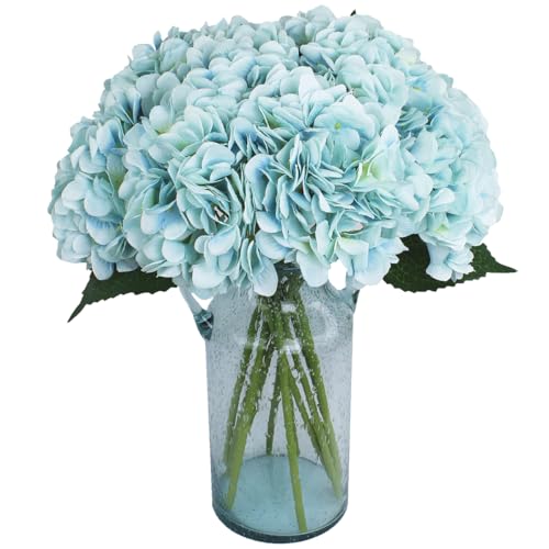6 Pack Light Blue Faux Hydrangea Flowers, Silk Artificial Fake Hydrangea Stems for Wedding Centerpieces, Home Table Decor & Baby Shower Arrangement - color: Light Blue