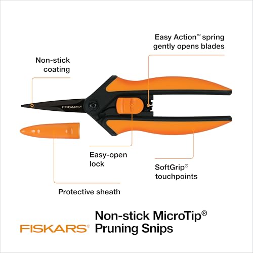 Fiskars 6" Pruning Scissors for Flowers, Buds, Weeds and Small Plants, Garden Snips with Resin Resistant Nonstick Stainless Steel Blades, Gardening Trimmers with Comfortable Handle - style: Non-Stick Snips