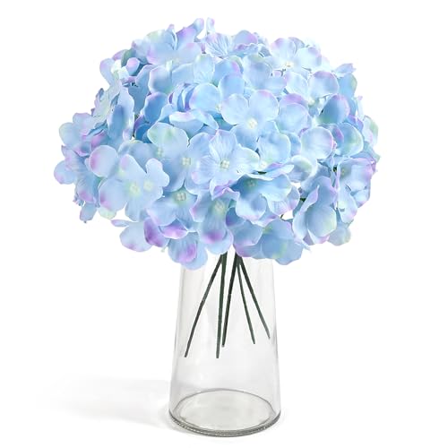 Auihiay 64 PCS Full Artificial Hydrangea Flowers, Blue Purple Silk Hydrangea Heads with Stems, Fake Flowers for Wedding Centerpieces, Baby Shower, Home, Garden, Party Decoration (Blue Purple) - color: Blue Purple