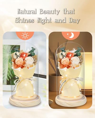 HVY Preserved Flowers Bouquet for Her,Forever Flowers Fresh Bouquet Mothers Day Birthday Gifts for Mom Preserved Rose Gifts for Women Wife Girlfriend Red Eternal Rose Present - color: Champagne Rose