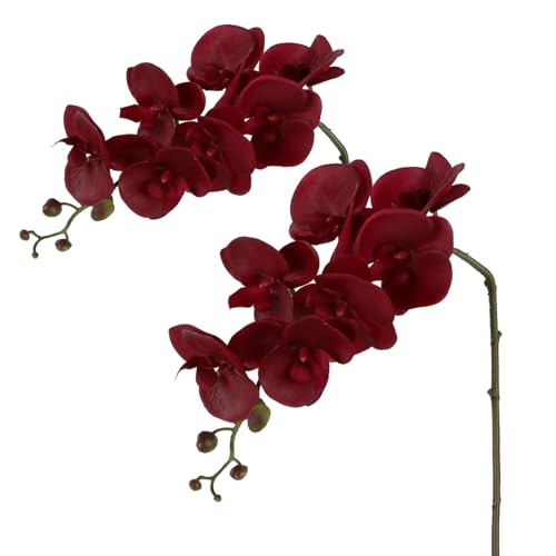 IPOPU Red Orchid Artificial Flowers 35.4" Real Touch Fake Orchid Latex Dark Red Flowers Phalaenopsis Branches for Home Party Wedding Bridal Shower Decoration, 2pcs Red - color: Red