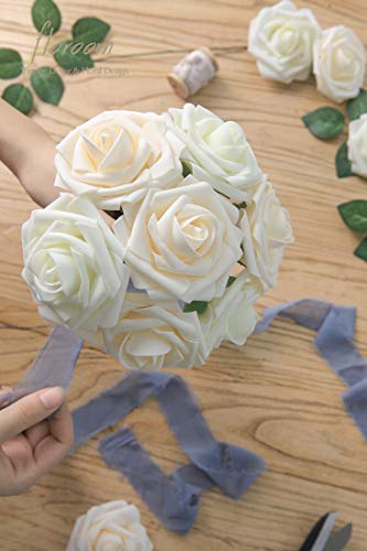 Floroom Artificial Flowers 50pcs Real Looking Champagne Foam Fake Roses with Stems for DIY Wedding Bouquets Bridal Shower Centerpieces Floral Arrangements Party Tables Home Decorations - color: Champagne, size: 50Pcs