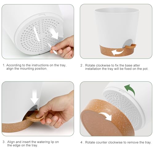 YNNICO 8-Inch Plant Pots, Self-Watering Planters with Drainage Holes & Saucers for Indoor and Outdoor Plants (2-Pack, White) - color: White, size: 8 inch