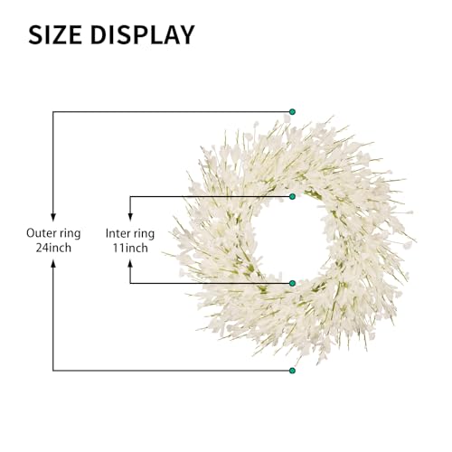 24 Inch Artificial White Forsythia Flower Wreath, Silk & Paper Bridal Floral Wreath for Front Door, Elegant Winter Wedding & Spring Summer Decor, All Season Farmhouse Porch Wall Decor - color: White