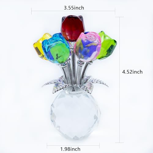 TWINKLING Crystal Roses Figurine with Round Vase, Glass Rose Crystal Flowers Bouquet, Birthday, Anniversary,Wedding, Home Décor,Silver Leaf (Multicolor) - color: Multicolor(silver Leaf)